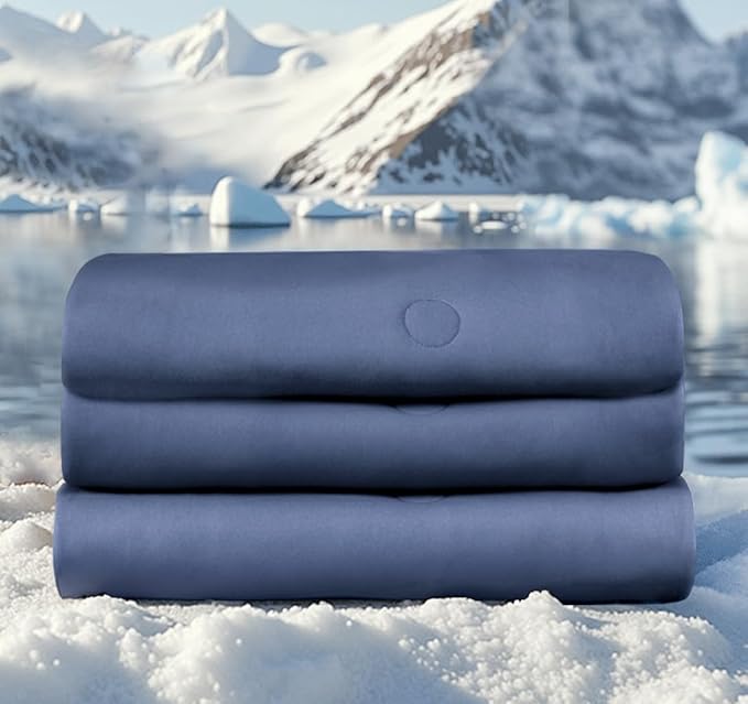 King Cooling Comforter with Tencel™ Fill for Hot Sleepers & Night Sweats - Lightweight, Breahtable,Double-Sided Cold Blanket All Season Thin Bedding (Blue, Cali King 106"x 90")