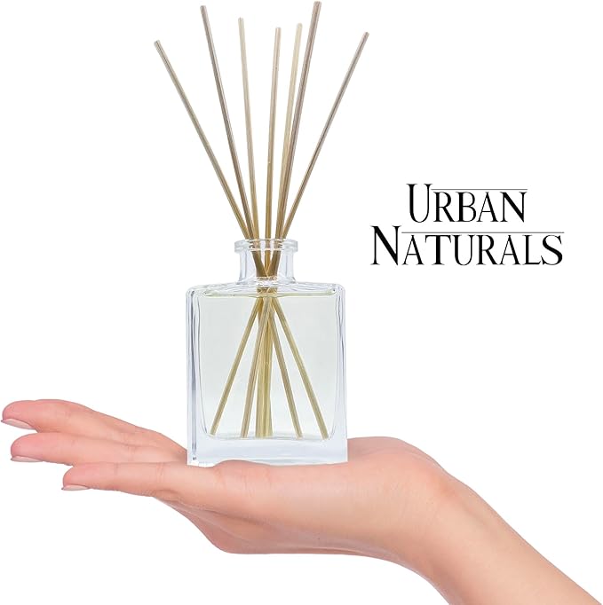 Urban Naturals Pumpkin Brulee Scented Sticks Reed Diffuser Oil Set – Fall Pumpkin Pie, Nutmeg & French Vanilla – Sleek Rectangular Refillable Glass Bottle – Made in The USA