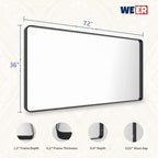 WEER Black Bathroom Mirror 72x36 Inch, Black Metal Framed Mirror for Wall, Large Rounded Rectangle Matte Black Vanity Mirror Farmhouse, Anti-Rust, Tempered Glass, Hangs Horizontally or Vertically