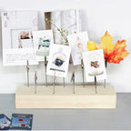Mollytek Wood Desktop Photo Holder with Clips Multi Photo Display Stand Double Side Memos, Cards, Gallery Picture Display Stand with 9 Wire Clips (9 Clips)