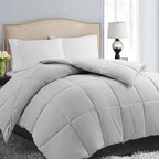 EASELAND King Size Down Alternative Comforter - Quilted Duvet Insert for All Seasons, Soft Lightweight with Corner Tabs, Summer Winter Warm Bedding, Light Grey 90x102 Inches