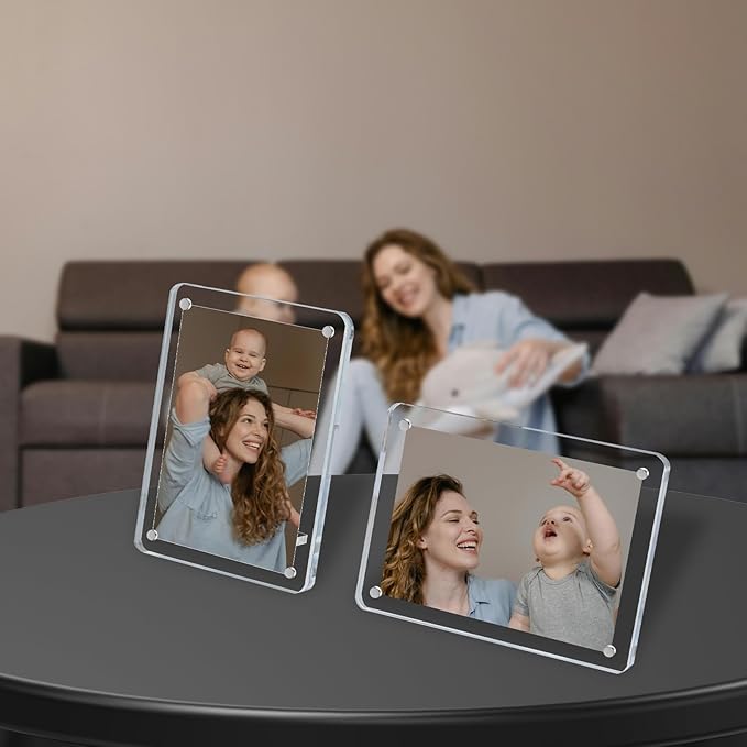 6 Pack Acrylic Magnetic Picture Frames 3x5, Refrigerator and Desktop Photo Frames Combine, Vertical and Horizontal Clear Display for Desk/Fridge for Home/Party/Wedding