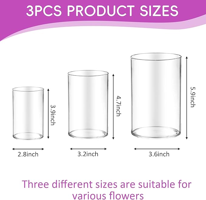 36pcs Glass Vase Cylinder for Centerpieces Small Flower Glass Clear Home Decor Centerpiece Table Flower Vase Decorations for Wedding＆Holiday 4,4.7,6Inch Tall