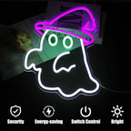 Witch Hat Ghost Neon Signs for Wall Decor Halloween Neon Sign Spooky Ghost LED Sign Gothic Lamp Neon Lights Signs Purple Witch Hat Neon Wall Sign for Bedroom Bar Halloween House Party Decor