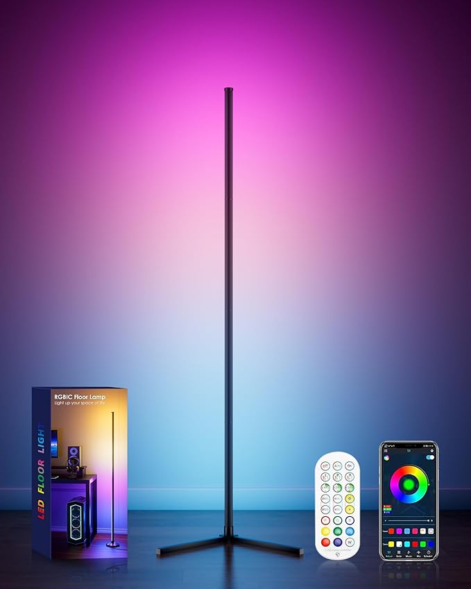 RGB Corner Floor Lamp, 65" Color Changing Modern Corner Lamp with APP Control, Modern LED Lamp with 16 Million Colors & Music Sync for Living Rooms, Bedrooms, and Gaming Rooms