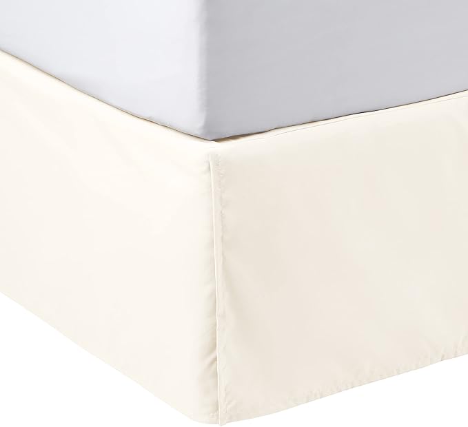 Amazon Basics Lightweight Pleated Bed Skirt, Queen, Off White, Solid