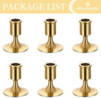 Romadedi Gold Candlestick Candle Holders for Taper, 6 PCS Gold Brass Color Candle Stick Candle Holder for Table Centerpiece, Wedding Reception, Festive Christmas Mantel Decoration or Home Decor