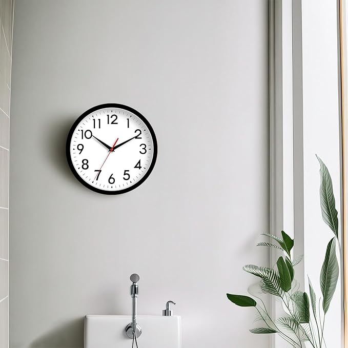Wall Clock Small Analog 8 Inch Silent Non Ticking Battery Operated Modern Simple Decorative for Kitchen Office Bedroom Bathroom Living Room(Black)