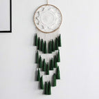 Artilady Macrame Dream Catchers for Bedroom - Tassel Wall Hanging Handmade Dreamcatchers Home Decor with Tassel Feather Ornament Craft Blessing Gift (Dark Green)