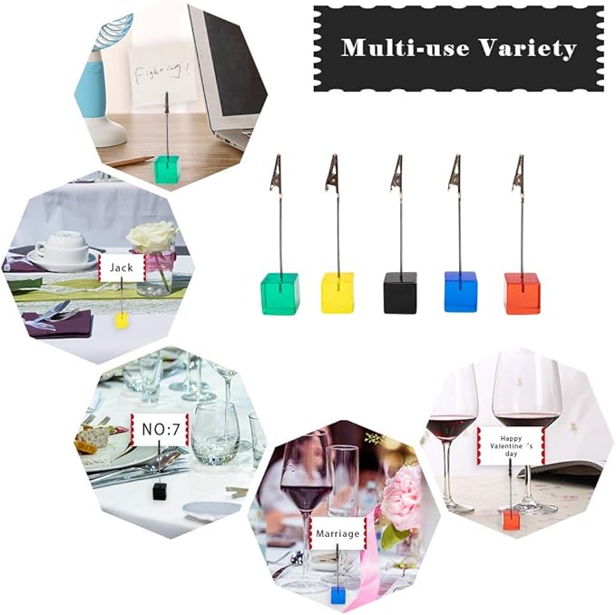 10pcs Table Number Holder Name Place Card Holder Memo Clip Holder Stand Note Holder Pictures Card Paper Menu Clip (Colorful)