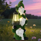 Solar Garden Three Gnome Statue Stacked Flocked with LED Light, Outdoor Waterproof Lawn Ornament Decor for Patio Lawn Yard Pathway Gift Idea for Women Mom Mothers Day