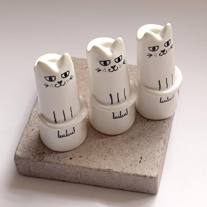 Set of 3 Cat Flower Vase Bud Ceramic Mini Handmade Tiny Vases for Home Decor, Wedding Party, Birthday Gift - Unique, Cute and Aesthetic Miniature Vases - Japanese Trendy, Pretty and Bulk