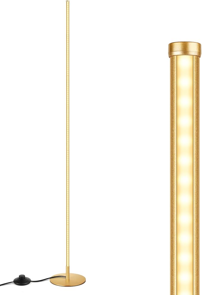EDISHINE LED Corner Floor Lamp, Modern Slim Dimmable Light, Adjustable Height, 57.5" Minimalist Tall Lamp for Living Room, Bedroom, Office, 3000K Warm White Light (Gold)