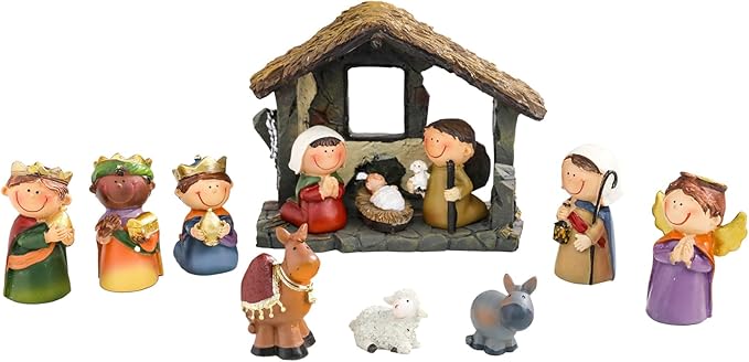 Nativity Christmas Village 3.5 Inch 12 PCS Nativity Scene Collectible Bulidings Christmas Village Scene Vintage Xmas Holiday Decorations Displays for Indoor Room Desktop Decor