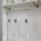 14-Inch Gold Wine Glass Rack, Under Cabinet Wine Glass Holder Stainless Steel Stemware Rack - Hanging Stemware Holder for Cabinet Kitchen Bar, Set of 4