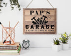 Rustic Sign, Father's Day Gift, Dad's Gift, Grandpa's Gift, Decor Hanging Wood Signs, Printed Wood Wall Art Sign, Pap's Garage, If He Can't Fix It We're All Screwed, Vintage Sign Gift for Grandpa
