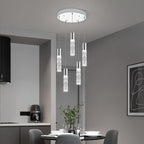 OKELI 5-Light Pendants Light for Kitchen Island Dining Room, 6000K Bubble Crystal Modern LED Kitchen Hanging Lights, 30W Chrome Pendant Lighting Fixture, Round
