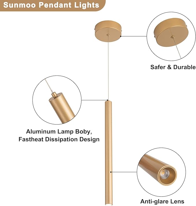 Pendant Lights Kitchen Island,Mini Pendant Lighting,3 Packs Light Modern Pendant Light, Pendant Light Fixtures Ceiling Hanging Lights for Kitchen Island Dining Room Bar Living Room 6000K Gold