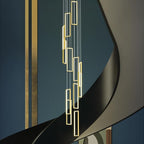 Modern Adjustable Height Pendant Light Fixture Gold 252W LED Pendant Lights 12 Rings Rectangular Chandelier Staircase Large Chandelier Lobby Living Room Foyer High Ceiling Chandeliers