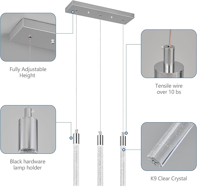 Kitchen Island Lighting Modern Light Fixture Kitchen Island Pendant Light Dimmable LED Chrome Mini Pendant Lighting Dinning Room Living Room Chrome Pendant Lights（3-Light）