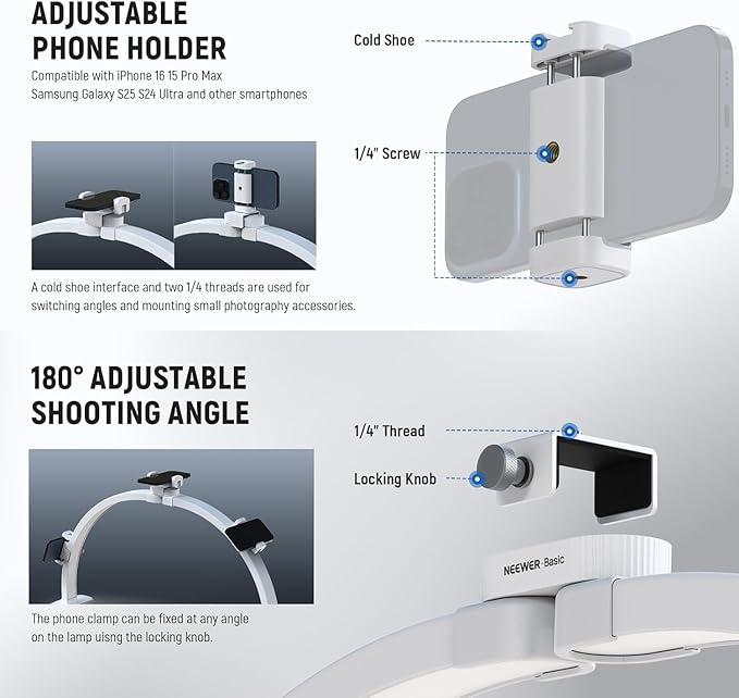 NEEWER Basics 29" Half Moon Nail Light for Desk, 36W Foldable Nail Tech Table Arc Lamp, LED Manicure Half Ring Light with Phone Holder for Makeup Beauty Tattoo Overhead Video Recording, HM02-D