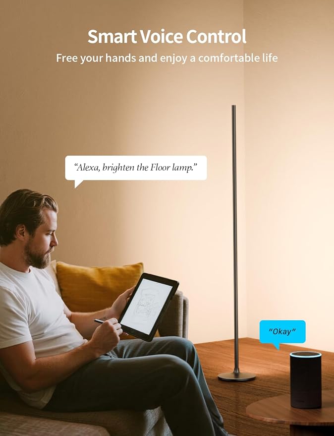 Ailofy Corner Floor Lamp, Corner Lamp Compatible with Alexa & Google Assistant, 16 Million DIY Colors, Sync with Music, App Control, Timer Setting, LED Floor Lamp for Living Room and Bedroom, Black