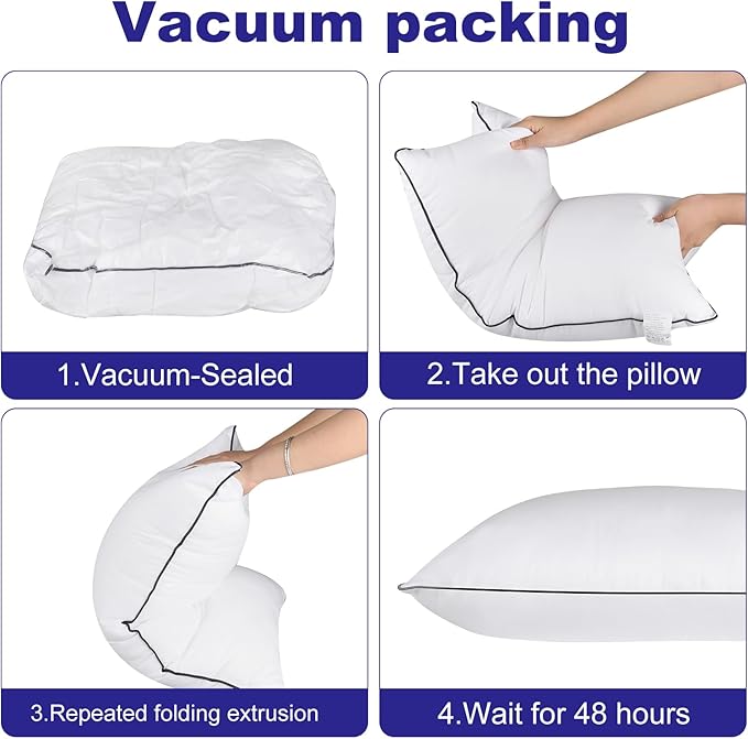 Hotel Quality Cooling Queen Size Bed Pillows Set of 4 - Soft, Firm, and Supportive Down Alternative Pillows for Back, Stomach, and Side Sleepers