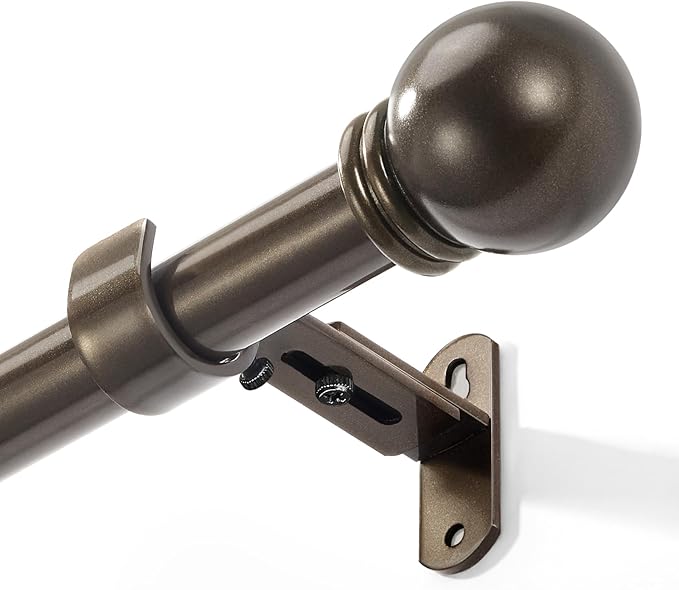 Curtain Rods for Windows 16 to 150 Inches, Curtain Rod Max Adjustable Length of 160 IN, 6/8" Diameter Drapery Rods Round Finials, Brown, Pack of 1