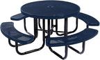 Coated Outdoor Furniture Heavy-Duty Portable Outdoor Picnic Table with Umbrella Hole, Punched Steel Commercial-Grade Patio Dining Furniture Made in America (46" Round Top, Textured Dark Blue)