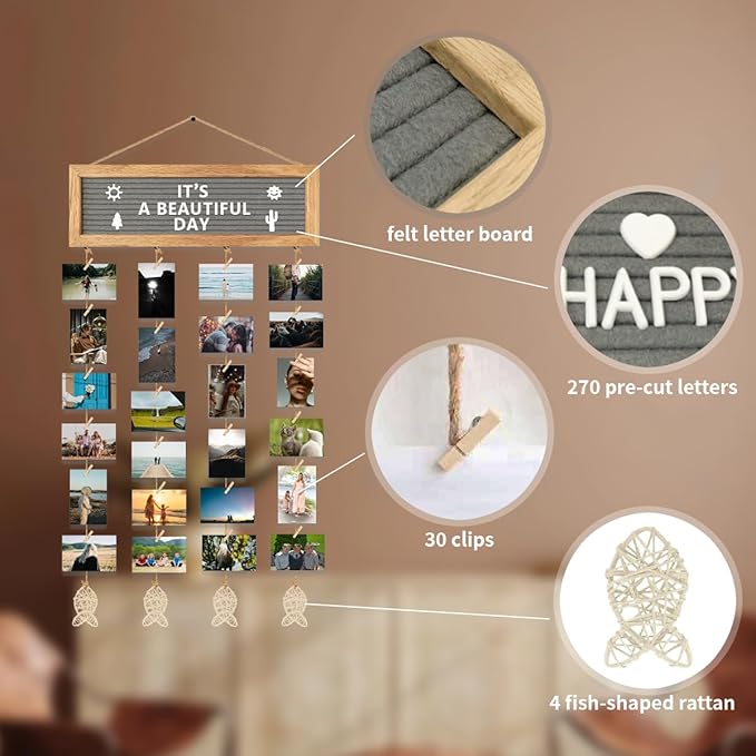 Collage Picture Frames for Wall, Birthday Gifts for Mom Women Teenage Girls, Polaroid Picture Display Felt Letter Board with 270 Letters and 30 Clips, Unique DIY Mothers Day Gifts