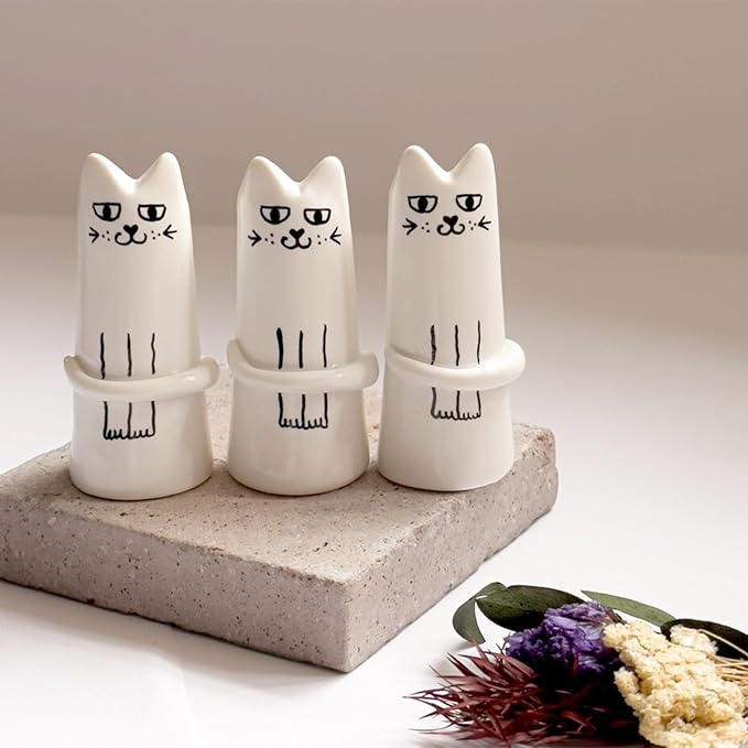 Set of 3 Cat Flower Vase Bud Ceramic Mini Handmade Tiny Vases for Home Decor, Wedding Party, Birthday Gift - Unique, Cute and Aesthetic Miniature Vases - Japanese Trendy, Pretty and Bulk