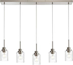 Lighting Contemporary Brushed Nickel Linear Chandelier Pendant Light 5 Lights Clear Seeded Glass Farmhouse Pendant Lighting Modern Dining Room Light Fixture for Living Room Kitchen Island