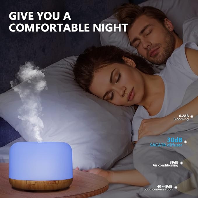 Oil Diffuser, 500ml Essential Oil Diffusers with 2 Mist Mode 4 Timers＆7 Ambient Light Waterless Auto Off, Diffusers Large Room Home Office