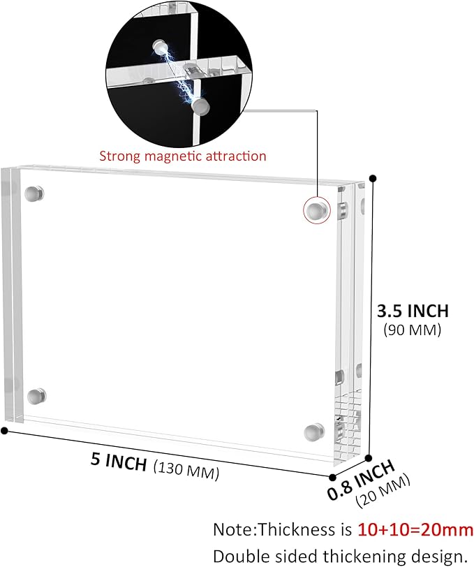 4 Pack Acrylic Photo Frames 3.5x5 Double Side Magnets Picture Frame, Clear Acrylic Frames for 2x3, 3x5 Pictures, 10 + 10MM Thickness
