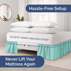 Wrap Around Dust Ruffle Bed Skirt - Spa Blue - for Full Size Beds with 18 Inch Drop - Easy Fit Elastic Strap - Adjustable Pleated Bedskirt w/Brushed Fabric Wrinkle Free - for Women, Men, Kids & Teens
