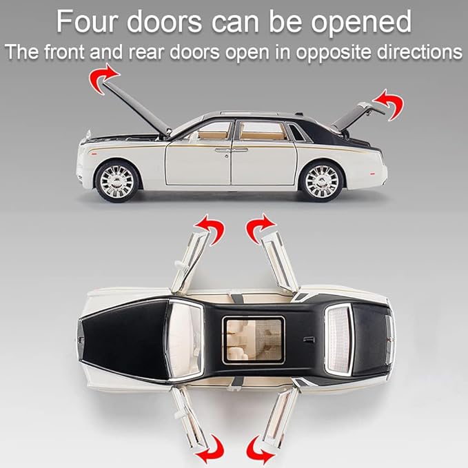 EROCK 1/24 Diecast Car Model Rolls-Royce Phantom Toy Car, Alloy Collectible Phantom Replica Pull Back Model Car Vehicles with Sound and Light for Kids Boys Girls Birthday Gift