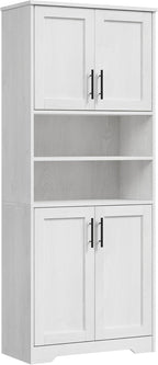 GarveeHome 67" Tall Storage Cabinet, Tall Bathroom Cabinet with 4 Doors and Adjustable Shelves, Freestanding Kitchen Pantry Cabinets, Cupboard for Living Room, Dining Room, Antique White