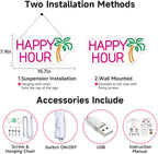 HDJSIGN Happy Hour Neon Signs Coconut Palm Tree Pink Neon Bar Light Sign for Wall Decor Home Bar Club Coffee Pub Hotel Decor USB Operated Led Sign Game Room Bedroom Home Decor Birthday Wedding Sign