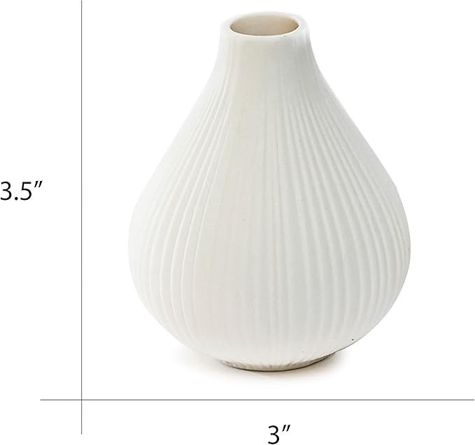 Chive ‘Frost’ Ceramic Flower Vase — Set of 6 Beautiful Small Bud Vases for Flowers & House Plants — Perfect Shelf Centerpieces and Living Room Decor — White