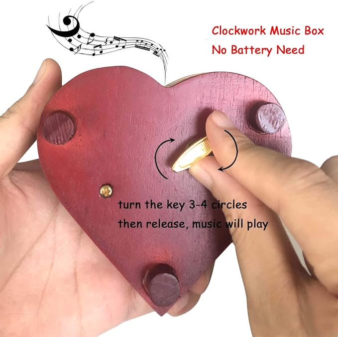 Pursuestar Once Upon a December Music Box, Heart Shaped Vintage Hollow Out Wood Mechanism YunSheng Movement Wind Up Musical Box Gifts for Birthday Wedding Valentine's Day