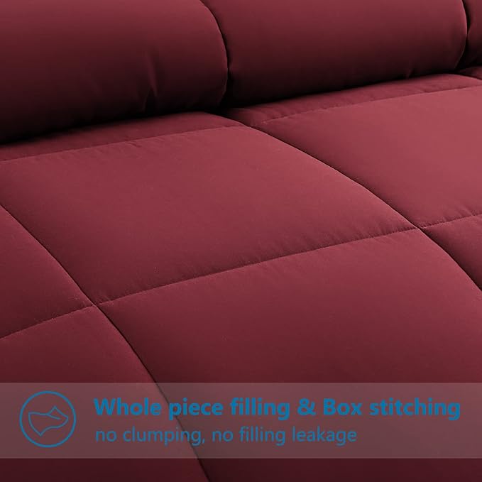 EASELAND Twin XL Down Alternative Comforter - Quilted Duvet Insert for All Seasons, Soft Lightweight with Corner Tabs, Summer Winter Warm Bedding, Burgundy 68×92 Inches