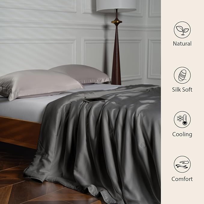 EP Mode Mulberry Silk Filled Quilt with 100% Viscose from Bamboo Fabric, Natural Lightweighted Cooling Comforter (Charcoal, King 102” X 88”)