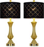 29" Gold Modern Table Lamps Set of 2, 3-Way Dimmable Touch Lamps for Nightstand with USB A+C & Outlets,Brass Lamps for Living Room, Bedroom, Nightstand, Entryway(2 Bulbs Included)