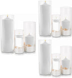 Glass Hurricane Candle Holder Esmiome - Cylinder Vases for Centerpieces 3 Sets (9Pcs) Hurricane Floating Candle Holder, Glass Vases for Flowers, Decorative for Home Wedding, 6'' + 8'' +10''(High)