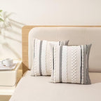 Boho Throw Pillow Covers 18x18 Set of 2 Farmhouse Decorative Cushion Case Striped Square Pillows Cover Chenille Pillow Cases Accent Neutral Pillowcase for Sofa Couch Bed,White