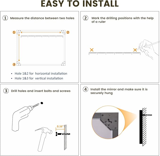 WEER 60X36 Inch Black Bathroom Mirror, Rectangular Framed Mirror for Bathroom, Matte Black Wall Mounted Large Vanity Mirror, Farmhouse Mirror, Tempered Glass, Anti-Rust, Horizontal or Vertical