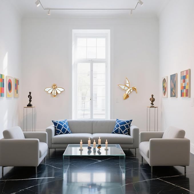 Vintage Wall Sculpture Animals Gold Bird Mirrors - Gold Resin Hummingbird and Glass Wall Decor, Perfect for Victorian and European Themed Homes