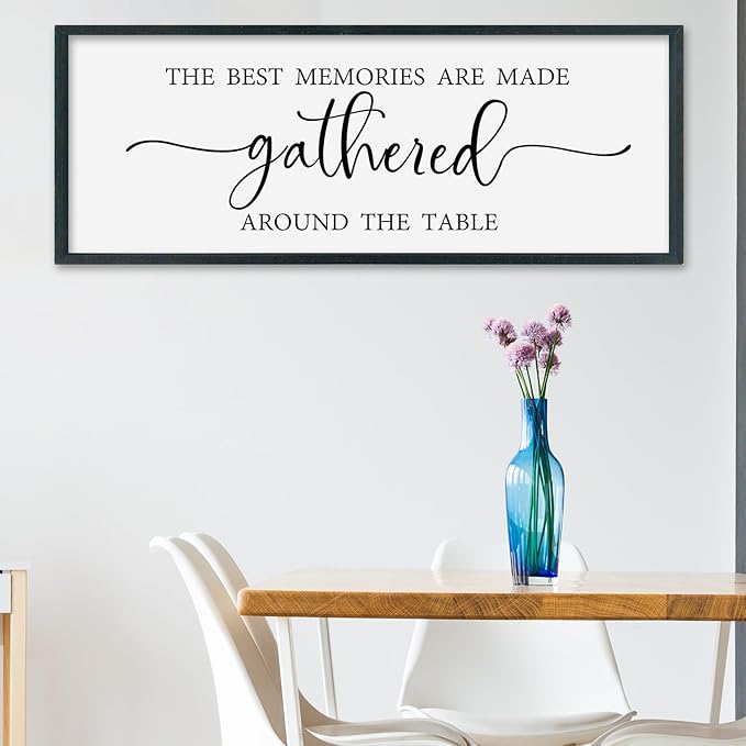 SRSZHIYUE The Best Memories Are Made Gathered Around The Table Sign Wall Decor Art 32"×12" for Kitchen Dining Room Large Wood Framed Wall Hanging (Black)