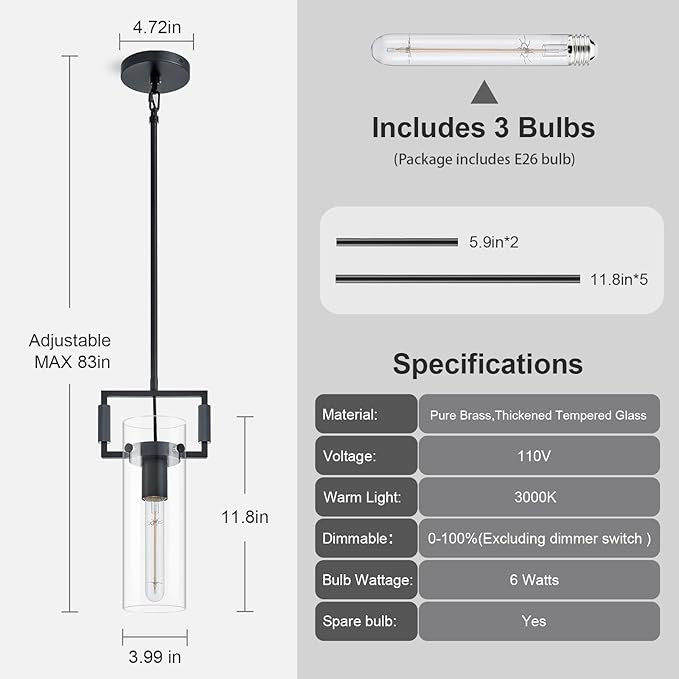 Modern Black Knurled Kitchen Island Pendant Lights 2 Pack,12'' Glass Island Pendant Light,Farmhouses Pendant Light, for Kitchen,Dining Room,Bathroom,Bulbs Included