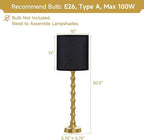 30.5" Gold Table Lamps with Black Shade Set of 2, Golden Buffet Table Lamp for Living Room, Modern Black Gold Lamps Set of 2 Tall Skinny, Tall Golden Bamboo Lamp for Home Office